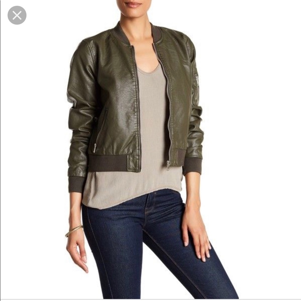 NWT Faux-leather bomber jacket